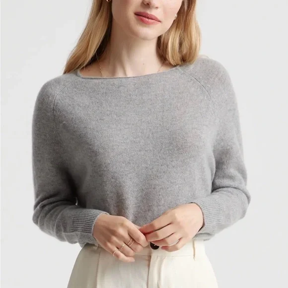 Quince Women's Heather Gray Crew Neck Sweater - Picture 3 of 8
